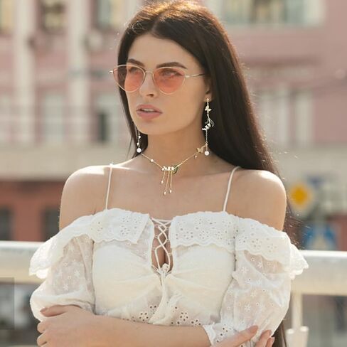 2PCS Lily of the Valley Necklace Aesthetic Jewelry Flower Jewelry Green Paint Leaves and Freshwater Pearl Lily Necklace Gift for Women Mom Friends Bride Weding Spring Summer in Saudi Arabia