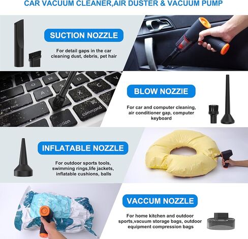مكنسة كهربائية صغيرة، 3 في 1 مكنسة كهربائية محمولة لاسلكية قابلة لإعادة الشحن، مع شفط رائع بقوة 120 وات، منفضة غبار صغيرة لاسلكية للسيارة والمكتب وتنظيف المنزل in Saudi Arabia