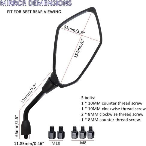 مرآة الرؤية الخلفية للدراجات النارية العالمية، مرآة محدبة مع برغي عداد M8 M10 متوافق مع FZ07 FZ09 MT-03/MT-25 FZ10 2015 XSR700 2015 XSR900 2016 YBR125 in Kuwait