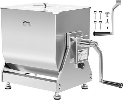 VEVOR Manual Meat Mixer, 15 Pound Capacity Tank Meat Processing Equipment, Stainless Steel Meat Mixer, Sausage Mixer Machine with Lid and Handle, Ground Beef Hand Mixer, Silver(Manual Only) in Saudi Arabia