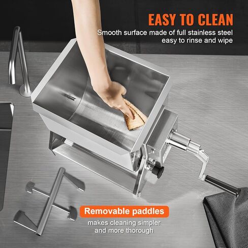 VEVOR Manual Meat Mixer, 15 Pound Capacity Tank Meat Processing Equipment, Stainless Steel Meat Mixer, Sausage Mixer Machine with Lid and Handle, Ground Beef Hand Mixer, Silver(Manual Only) in Saudi Arabia