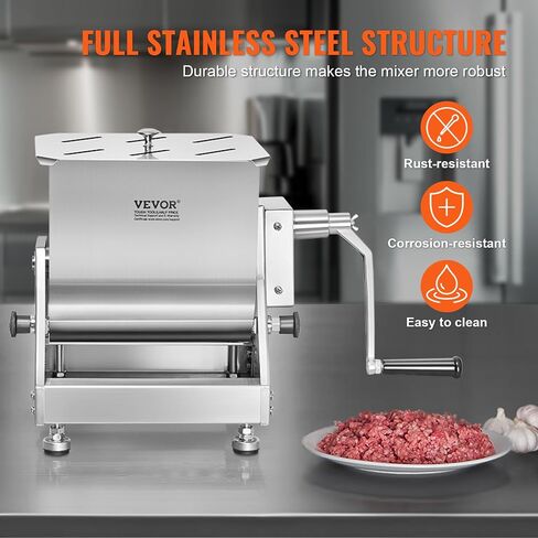 VEVOR Manual Meat Mixer, 15 Pound Capacity Tank Meat Processing Equipment, Stainless Steel Meat Mixer, Sausage Mixer Machine with Lid and Handle, Ground Beef Hand Mixer, Silver(Manual Only) in Saudi Arabia