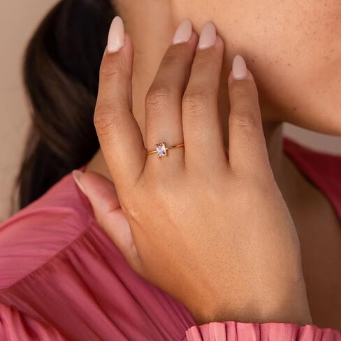 CAITLYNMINIMALIST Emerald Cut 18K Gold Band Baguette Solitaire Pink Blue Black Opal Dainty Colorful Rings for Women in Saudi Arabia