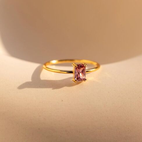 CAITLYNMINIMALIST Emerald Cut 18K Gold Band Baguette Solitaire Pink Blue Black Opal Dainty Colorful Rings for Women in Saudi Arabia