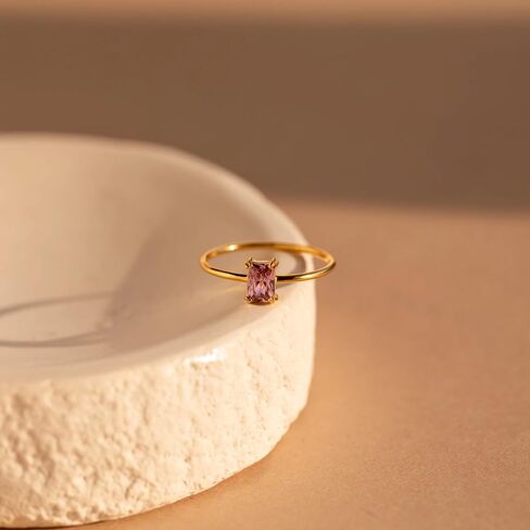 CAITLYNMINIMALIST Emerald Cut 18K Gold Band Baguette Solitaire Pink Blue Black Opal Dainty Colorful Rings for Women in Saudi Arabia
