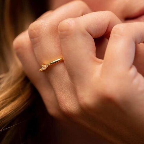 CAITLYNMINIMALIST Dainty 18K Gold Sterling Silver CZ Diamond Stackable Eternity Beaded Wave Heart Band Stacking Ring for Women Gift for Her in Saudi Arabia