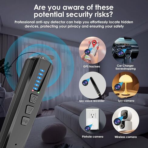 GPS-SECTORT Hidden-Camera Camera Detector-2025 ترقية الكاميرا الخفية وكاشف الأخطاء ، وكاميرا تجسس مضادة للمتنزهين ومكتشف GPS ، محمولة وقابلة لإعادة الشحن للمنزل ، المكتب ، أمان الفندق in Saudi Arabia