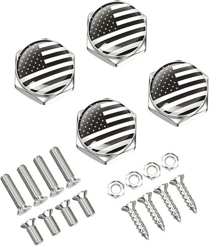 4 PCS License Plate Screws, American Flag Car Tag Screws Decorative Bolts for Fastening License Plates, US Flag Licence Plate Fastener Decoration for Most Car Truck Motorcycle (Black) in Saudi Arabia