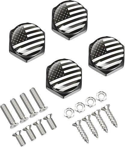 4 PCS License Plate Screws, American Flag Car Tag Screws Decorative Bolts for Fastening License Plates, US Flag Licence Plate Fastener Decoration for Most Car Truck Motorcycle (Black) in Saudi Arabia