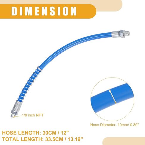 2 Pcs 12 Inch Universal 1/8" NPT Grease Gun Flex Hose - Trailer Flex Grease Hose Extension Non-Slip - Metal Blue in Kuwait