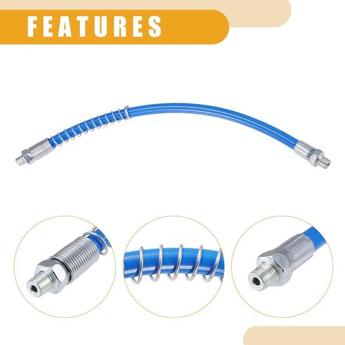2 Pcs 12 Inch Universal 1/8" NPT Grease Gun Flex Hose - Trailer Flex Grease Hose Extension Non-Slip - Metal Blue in Kuwait