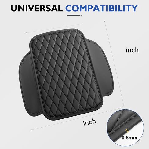 Car Armrest Cushion with Cup Holder & Phone Slot, Leather Center Console Armrest Pad with Storage Bags, Universal Console Protector for Most Vehicles SUV Truck Jeep Accessories (Black, Embroidered) in Saudi Arabia