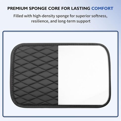 Car Armrest Cushion with Cup Holder & Phone Slot, Leather Center Console Armrest Pad with Storage Bags, Universal Console Protector for Most Vehicles SUV Truck Jeep Accessories (Black, Embroidered) in Saudi Arabia