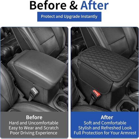 Car Armrest Cushion with Cup Holder & Phone Slot, Leather Center Console Armrest Pad with Storage Bags, Universal Console Protector for Most Vehicles SUV Truck Jeep Accessories (Black, Embroidered) in Saudi Arabia