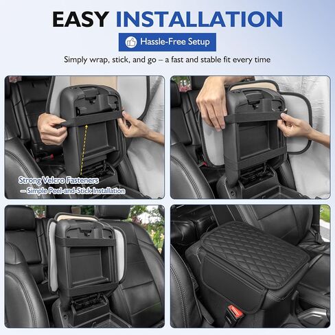 Car Armrest Cushion with Cup Holder & Phone Slot, Leather Center Console Armrest Pad with Storage Bags, Universal Console Protector for Most Vehicles SUV Truck Jeep Accessories (Black, Embroidered) in Saudi Arabia