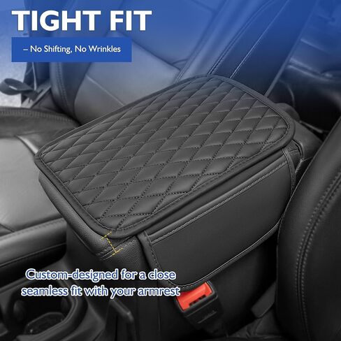 Car Armrest Cushion with Cup Holder & Phone Slot, Leather Center Console Armrest Pad with Storage Bags, Universal Console Protector for Most Vehicles SUV Truck Jeep Accessories (Black, Embroidered) in Saudi Arabia