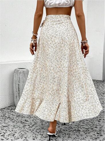 Oyoangle Women's Floral Print Chiperts Highs High Cherced Tie Side Skirt Flowy Long in Saudi Arabia