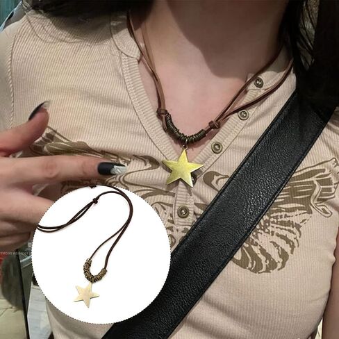 4 PCS y2k Assysories grunge accessories for women ، قفازات مثبتة بالجرونج ، قبعة قطة متشابكة الجرونج ، أساور قصصية ، قلادة قلادة نجم ، أشياء ثريان ، ترس ثيان y2k ملحقات khaki in Kuwait
