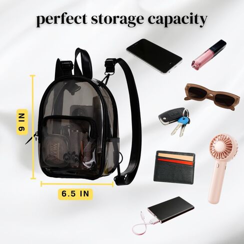 OTW مضاد للسرقة سوداء واضحة شفافة صغيرة صغيرة على ظهر حقيبة ظهر قابلة للتحويل من أجل مهرجان ملعب Raves (Mini - Black) in Kuwait