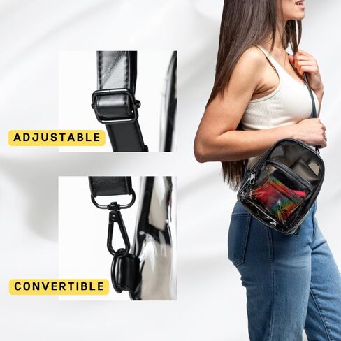 OTW مضاد للسرقة سوداء واضحة شفافة صغيرة صغيرة على ظهر حقيبة ظهر قابلة للتحويل من أجل مهرجان ملعب Raves (Mini - Black) in Kuwait