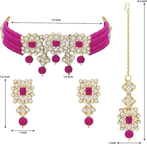 Aheli Ethnic Indian Necklace Earring Maang Tikka Set Traditional Bollywood Fashion Jewelry Gift for Women Blue in Saudi Arabia