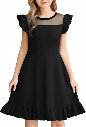Lqsz Girls Dress Summer Shuffle Sleeve Mesh High High in Saudi Arabia