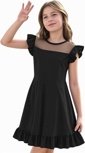Lqsz Girls Dress Summer Shuffle Sleeve Mesh High High in Saudi Arabia