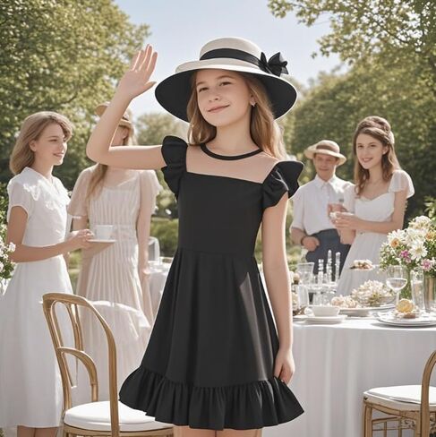 Lqsz Girls Dress Summer Shuffle Sleeve Mesh High High in Saudi Arabia