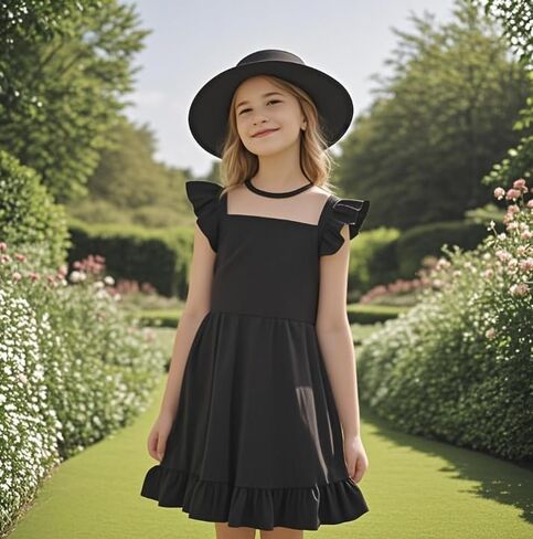 Lqsz Girls Dress Summer Shuffle Sleeve Mesh High High in Saudi Arabia