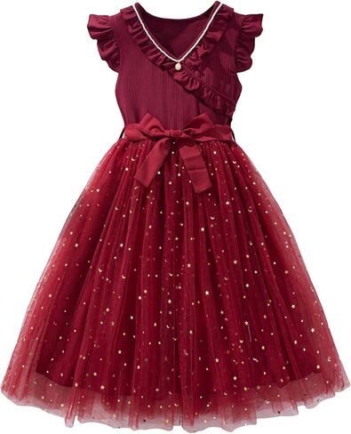 Wdirara Girl's V Deck Shulk Sleeve A Line Dress Tulle Tulle Tulle in Saudi Arabia