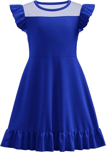LQSZ Girls Dress Summer Ruffle Sleeve Mesh High Waist A Line Casual Party Dresses 3-12Y in Saudi Arabia
