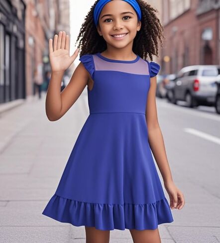 LQSZ Girls Dress Summer Ruffle Sleeve Mesh High Waist A Line Casual Party Dresses 3-12Y in Saudi Arabia
