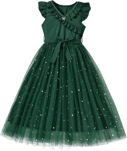 Wdirara Girl's V Deck Shulk Sleeve A Line Dress Tulle Tulle Tulle in Kuwait