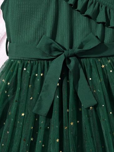Wdirara Girl's V Deck Shulk Sleeve A Line Dress Tulle Tulle Tulle in Kuwait