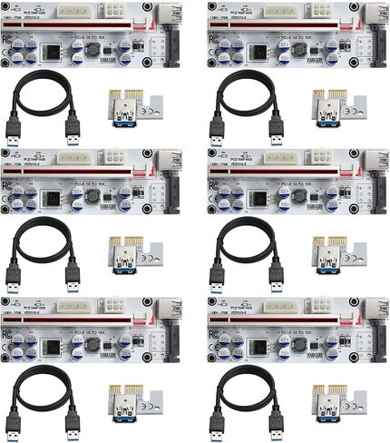 PCI-E 1X to 16X Riser Card, PCIE Extension Cable, V009S-PLUS Riser Adapter Card for GPU Mining with 24in USB3.0 Extension Cable & 6Pin SATA Cable (Black-6PCS in Saudi Arabia