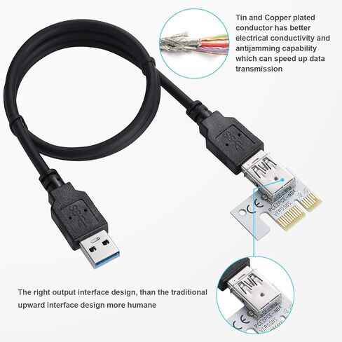 PCI-E 1X to 16X Riser Card, PCIE Extension Cable, V009S-PLUS Riser Adapter Card for GPU Mining with 24in USB3.0 Extension Cable & 6Pin SATA Cable (Black-6PCS in Saudi Arabia