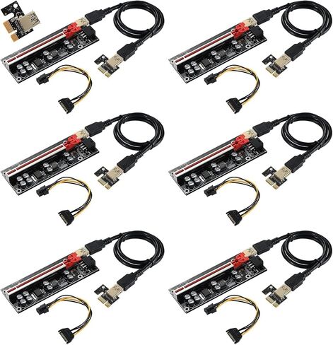 PCI-E 1X to 16X Riser Card, PCIE Extension Cable, V009S-PLUS Riser Adapter Card for GPU Mining with 24in USB3.0 Extension Cable & 6Pin SATA Cable (Black-6PCS in Saudi Arabia