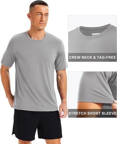 Magcomsen Men Short Sleeve Upf 50+ قمصان سريعة الجافة الرياضية Tshirt الجري تجريب الصالة الرياضية المشي لمسافات طويلة صيد الطفح الجلدي in Kuwait