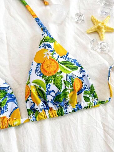GORGLITTER Women's High Waisted Thong Bikini Set Lemon Graphic Halter Triangle Top Swimsuit Bathing Suit in Saudi Arabia