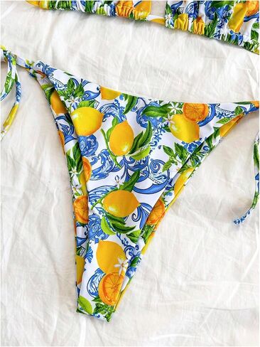 GORGLITTER Women's High Waisted Thong Bikini Set Lemon Graphic Halter Triangle Top Swimsuit Bathing Suit in Saudi Arabia