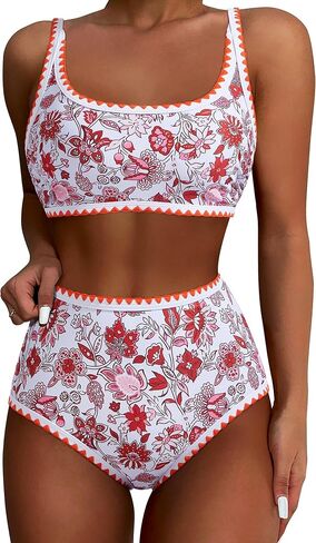 Suuksess Women High Pherced Bikini مجموعة الأزهار طباعة اللون كتلة 2 قطعة السباحة in Kuwait