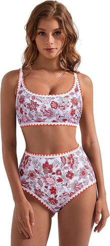 Suuksess Women High Pherced Bikini مجموعة الأزهار طباعة اللون كتلة 2 قطعة السباحة in Kuwait