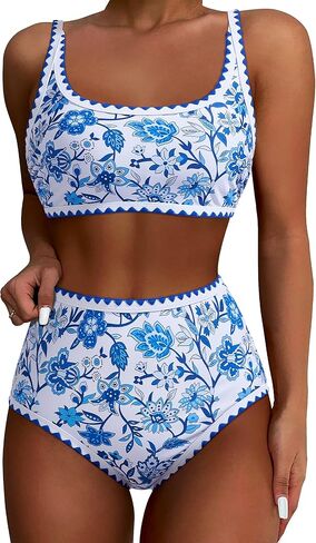 SUUKSESS Women High Waisted Bikini Set Floral Print Color Block 2 Piece Swimsuit in Saudi Arabia