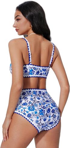 SUUKSESS Women High Waisted Bikini Set Floral Print Color Block 2 Piece Swimsuit in Saudi Arabia