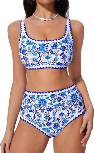 SUUKSESS Women High Waisted Bikini Set Floral Print Color Block 2 Piece Swimsuit in Saudi Arabia