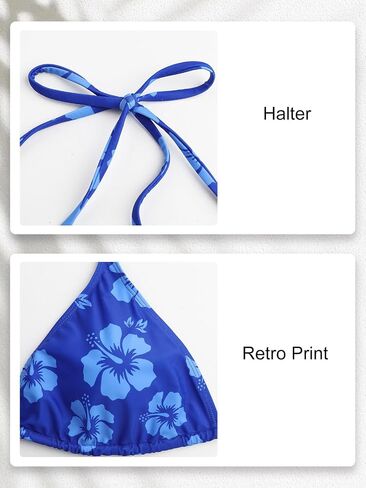 SEAFORM Womens Two Piece Bikini Set Vintage Print Sexy Swimwear Halter String Triangle Swimsuit Back Self Tie Spaghetti Strap in Kuwait