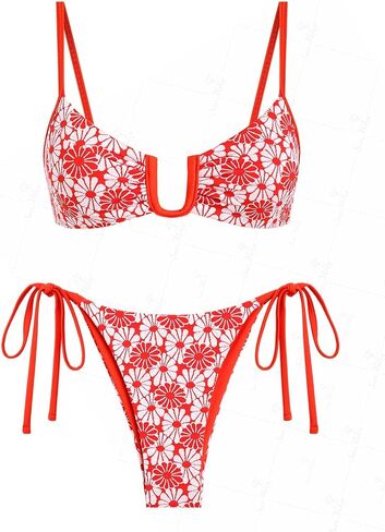 seamoly Contrast Color Red Gingham Spliced High Leg Cheeky Bikini Set in Saudi Arabia