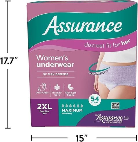Assurance Women's Incontinence & Postpartum Underwear, 2XL, Maximum Absorbency (54 Count), Purple in Saudi Arabia