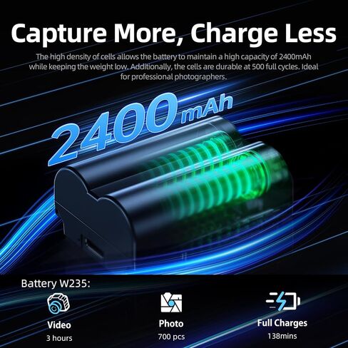 بطارية كاميرا LLANO NP-W235 مع منفذ USB-C ، 2400 مللي أمبير في الساعة بطارية LI-ION قابلة لإعادة الشحن المتوافقة مع FUJIFILM X-T5 ، X-T4 ، VG-SPER -H2S - أسود in Kuwait