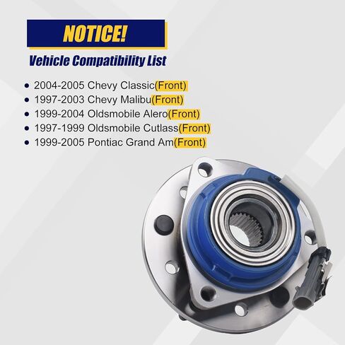 Kusatec 513137 محمل العجلات الأمامية وتجميع المحور متوافق مع 1997-2005 Chevy Classic Malibu ، 1997-2004 Oldsmobile Alero Cutlass ، 1999-2005 Pontiac Grand Am ، 5 Lug Bolts w/ABS in Saudi Arabia